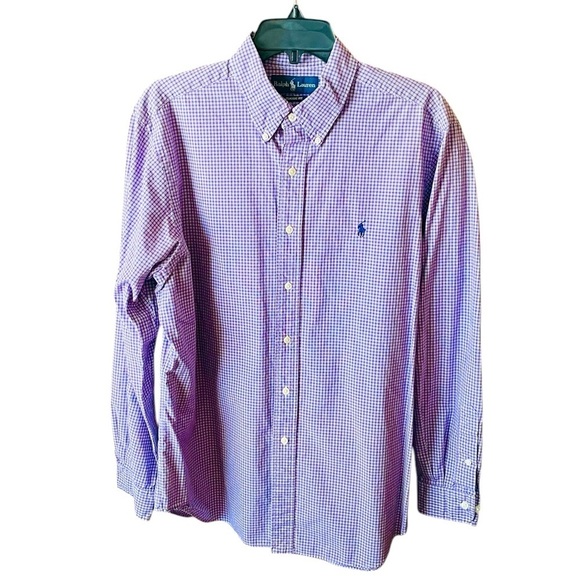 Ralph Lauren Other - Ralph Lauren men’s button down cotton dress shirt 16.5 34/35 purple white plaid